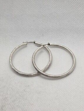 Earrings Sterling Silver Textured Diamond Cut  Back Hoop Earrings Medium Size